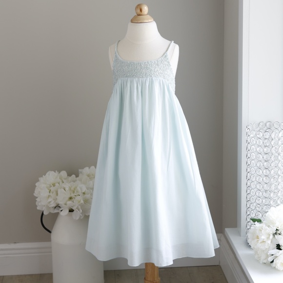 Designer Girl's Aqua Sequined Cotton Dress by La Piccola Danza Fits size 6-8 - Picture 2 of 7